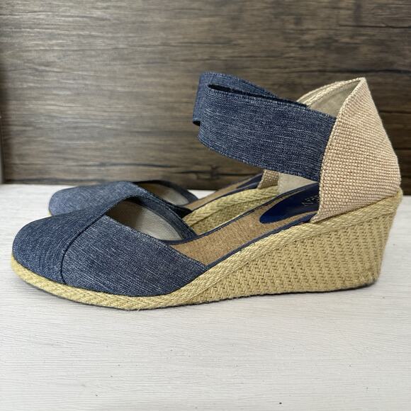 Lauren Ralph Lauren Wedges Women 11B Charla Denim Blue Canvas Espadrille Coastal - Picture 2 of 10